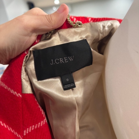 J. Crew Chateau Parka Red Plaid Windowpane Check 100% Wool Hooded Coat Size 0 - Picture 4 of 5